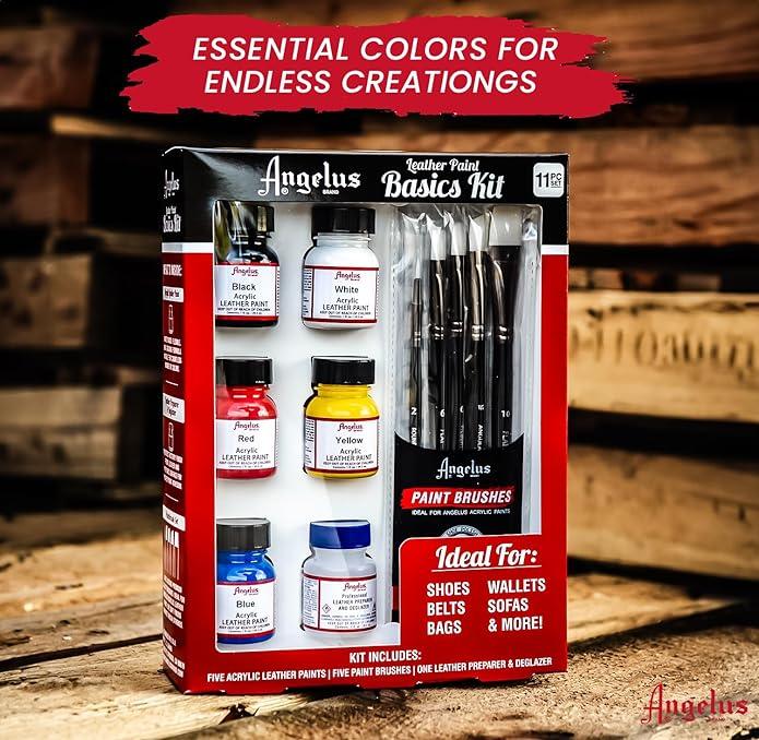 Angelus Leather Paint BASICS Kit 11 piece Set - Funky Home Crafts